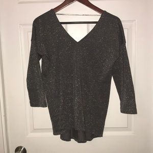 Sparkly grey v-neck party shirt
